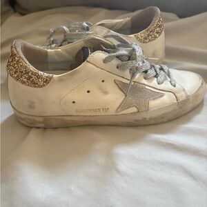 Golden Goose Women's PRIVATE EDIT White and Gold Glitter Sneakers